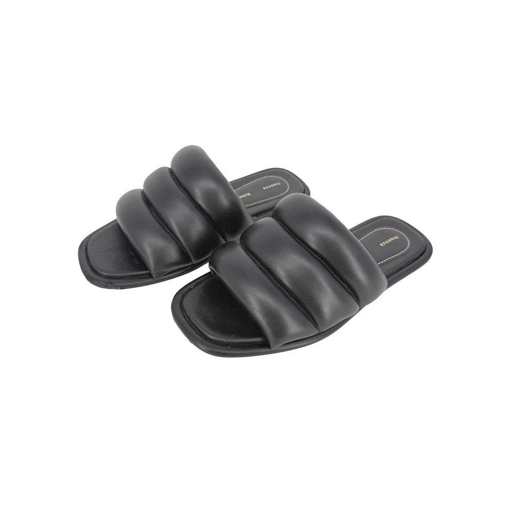 Proenza Schouler Black Puffy Leather Quilted Slide Sandals Flat Women 37.5 US 7